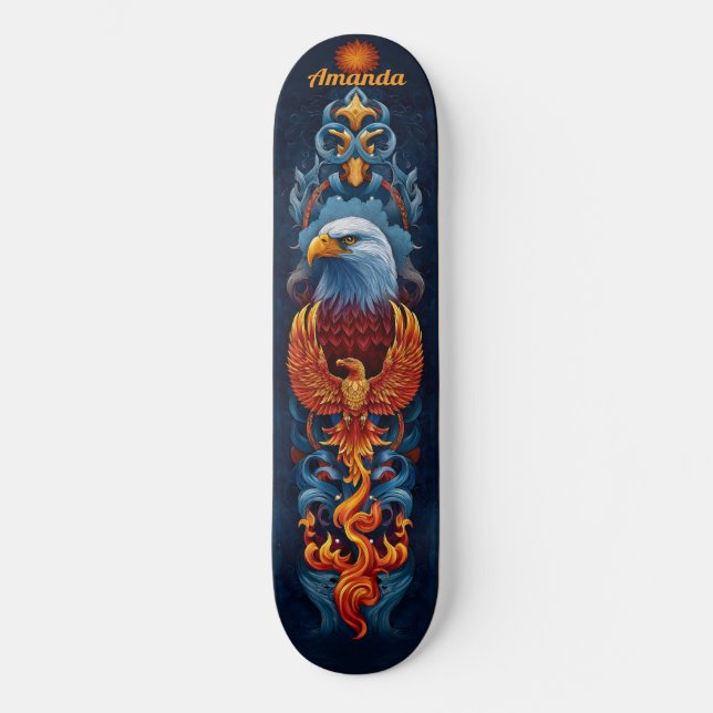 Fiery Phoenix Bird Skateboard (Vorderseite)
