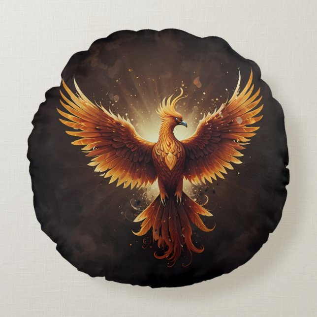 Fiery Phoenix Rundes Kissen (Vorderseite)