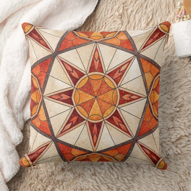 Fiery Red and Orange Starburst - Geometric Mosaic Kissen (Decke)