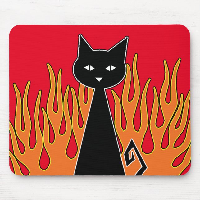 ~ Fiery {{{{{{ red }}}} Black Cat ~ Maus Pad Mousepad (Vorne)