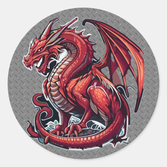 Fiery Red Dragon auf Metall-Diamantplatte Runder Aufkleber (Vorderseite)