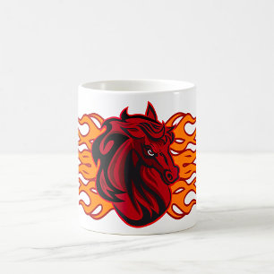 Fiery Red Horse Head mit Flammen Kaffeetasse
