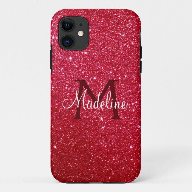 Fiery Red Sparkling Glitzer Mit Monogramm Case-Mate iPhone Hülle (Rückseite)