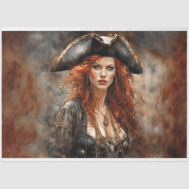 Fiery Redhead Pirate Queen Decoupage Seidenpapier (Vorderseite)