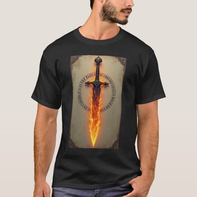 Fiery Runes: Mystical Burning Sword T-Shirt (Vorderseite)