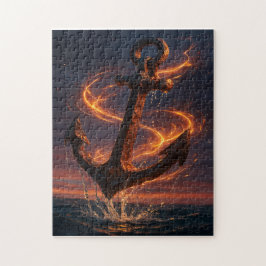 Fiery Rustic Anchor – Nautical Fantasy Wall Art