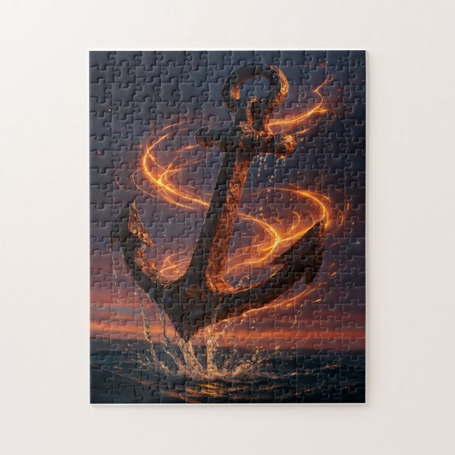 Fiery Rustic Anchor – Nautical Fantasy Wall Art (Vertikal)