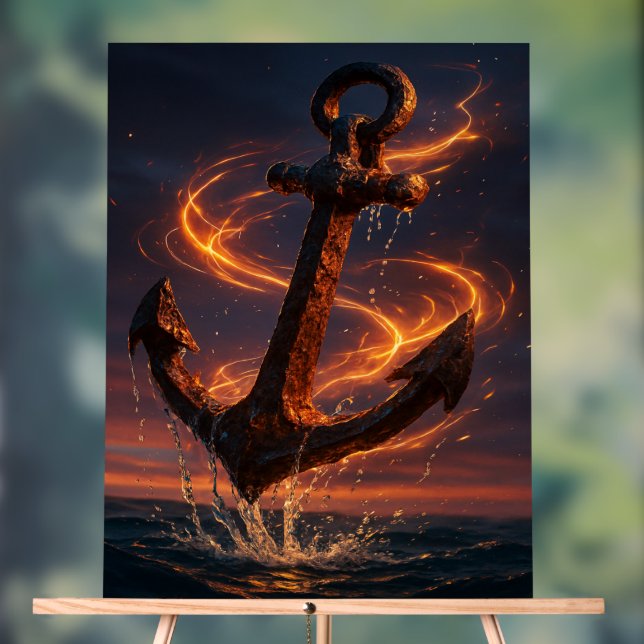 Fiery Rustic Anchor – Nautical Fantasy Wall Art Acrylschild (Neutral)