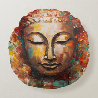 Fiery Serenity - Buddha Expressionist Art Rundes Kissen