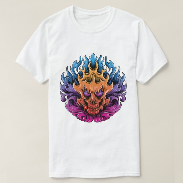 Fiery Skull Mandala T-Shirt (Design vorne)