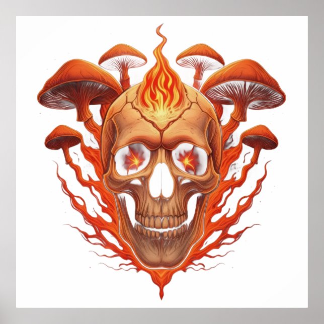 Fiery Skull Mushrooms Poster (Vorne)