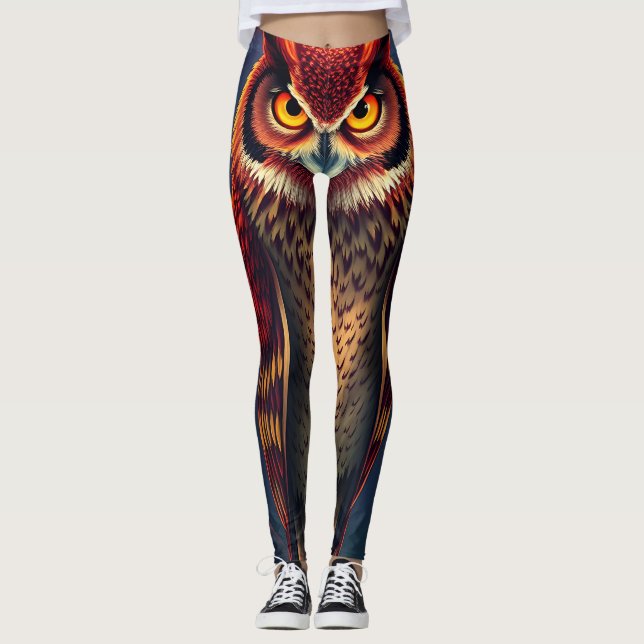Fiery Spirit Owl: Phoenix Rebirth Art Leggings (Vorderseite)