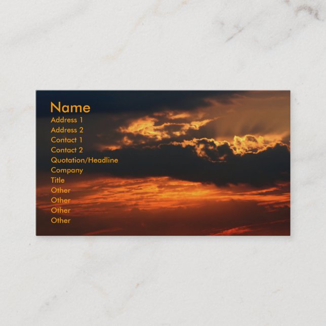 Fiery Sunset Business Card Visitenkarte (Vorderseite)