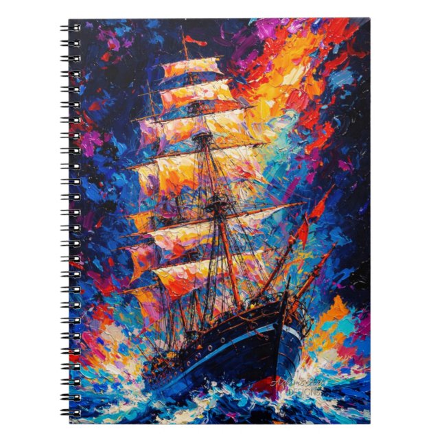 Fiery Sunset Tall Ship Abstract Painting Nautical  Notizblock (Vorderseite)