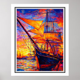 Fiery Sunset Tall Ship – Farbige impressionistisch Poster