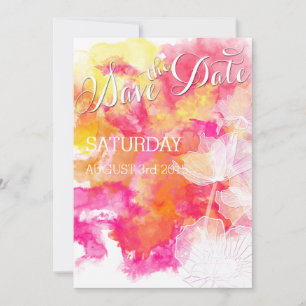 FIERY SUNSET WATERCOLOR HOLLYHOCK WEDD SAVE THE DATE