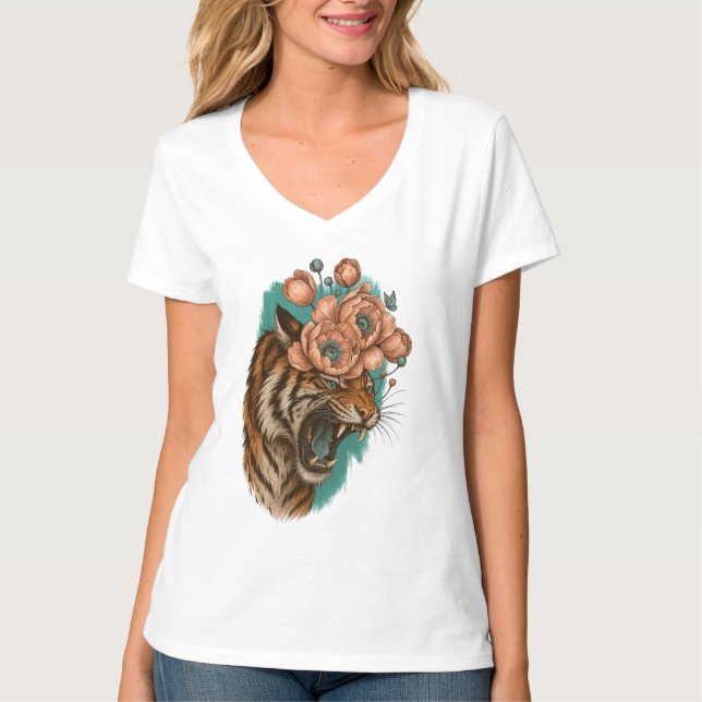 Fiery Tiger Bloom T-Shirt (Vorderseite)