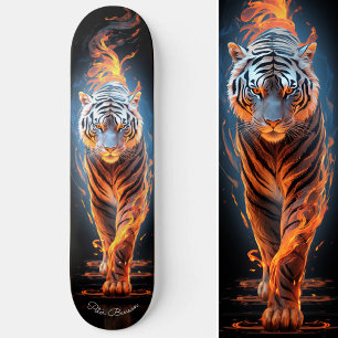 Fiery Tiger White & Blue Glows Cool Style Skateboard
