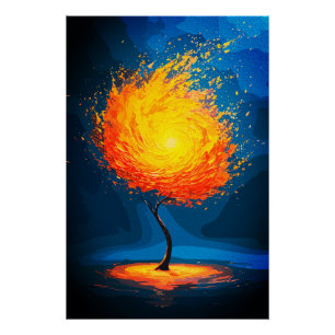 Fiery Tree of Life   Abstrakte Naturkulisse Poster