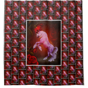 Fiery Unicorn Pferd und Rose Tier Duschvorhang