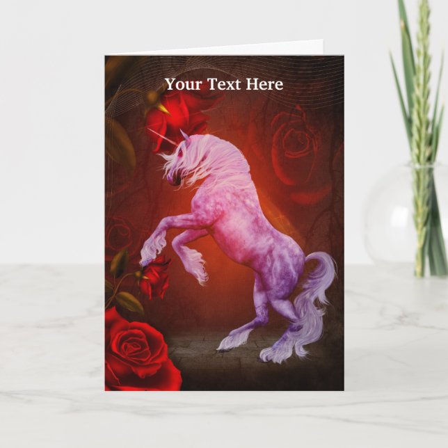 Fiery Unicorn Rose Fantasy Kunst, Dichtung und Mus Karte (Vorderseite)