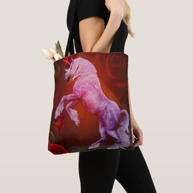 Fiery Unicorn und Rose Fantasy Horn Tasche (Von Nahem)