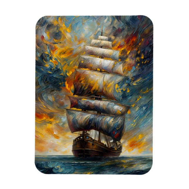 Fiery Voyage Dramatisches Segelschiff bei Sunset A Magnet (Vertikal)