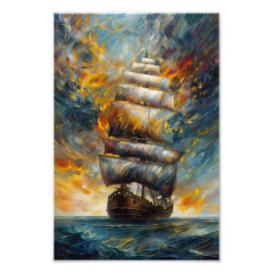 Fiery Voyage Dramatisches Segelschiff bei Sunset Fotodruck