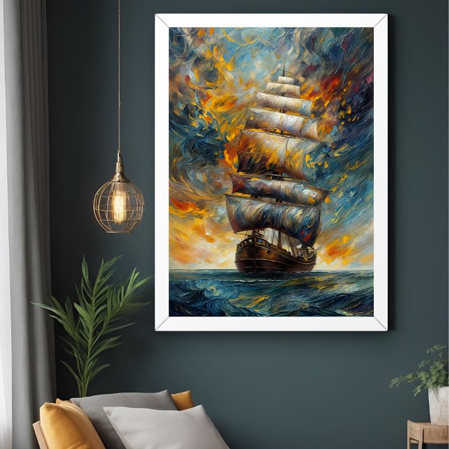 Fiery Voyage - Dramatisches Segelschiff bei Sunset Poster (Von Creator hochgeladen)