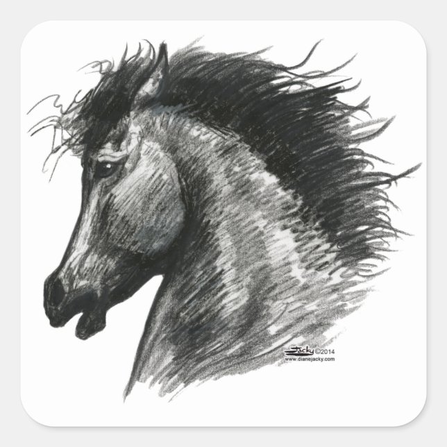 Fiery Wild Horse Quadratischer Aufkleber (Vorderseite)