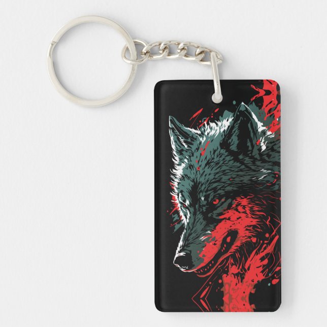 Fiery Wolf in Aktion Schlüsselanhänger (Vorderseite)