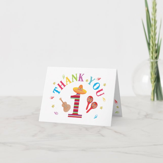 Fiesta 1. Geburtstag Niedlich mexikanisch Vielen D Dankeskarte (Vorderseite)