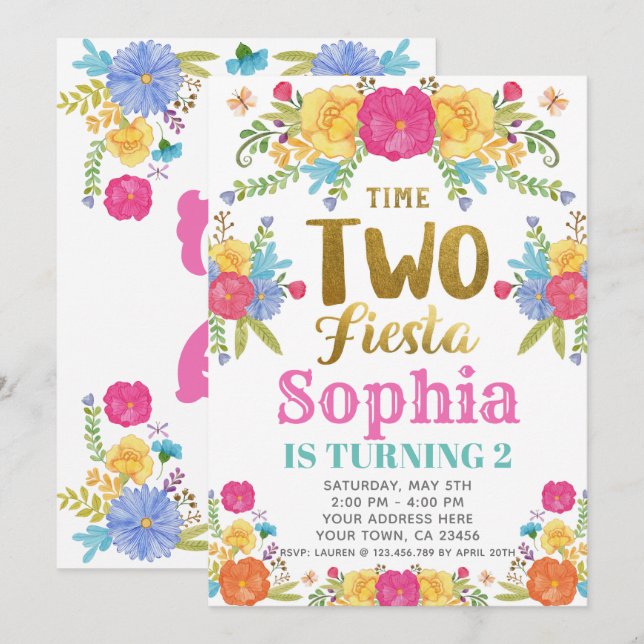 Fiesta-2. Geburtstags-Einladung Einladung (Vorne/Hinten)