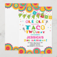 Fiesta 2e anniversaire Invitation Taco fête du Two