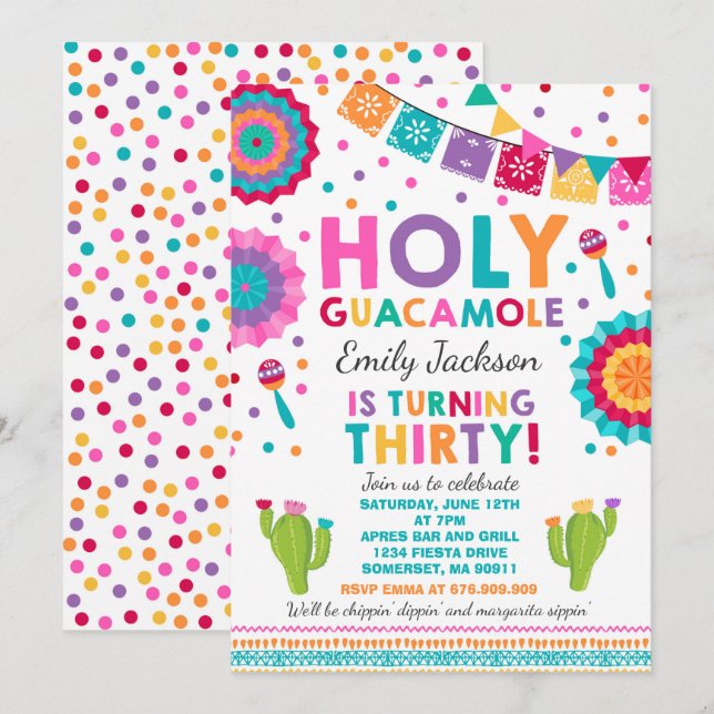 Fiesta 30. Geburtstag Einladung Heilige Guacamole  (Vorne/Hinten)