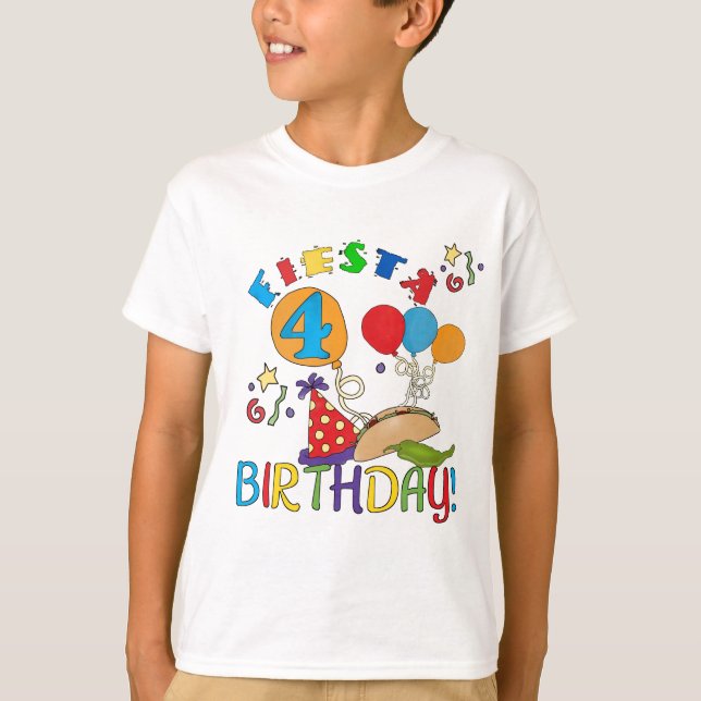 Fiesta 4. Geburtstag T - Shirt und Geschenke (Vorderseite)