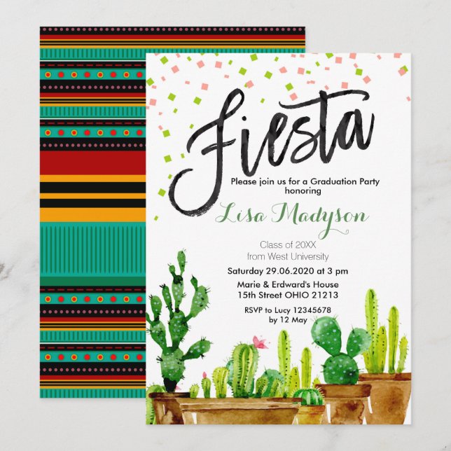 Fiesta Abschluss Einladung Party Mexikanischer Ein (Vorne/Hinten)