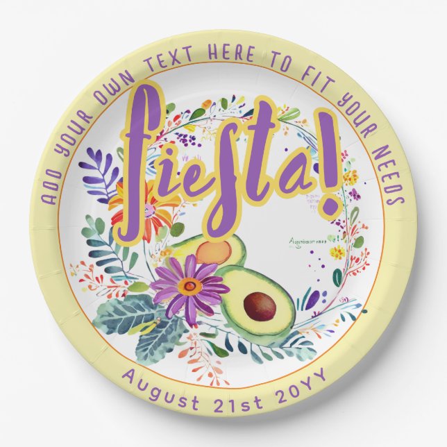 FIESTA Avocado Folkart Blume Custom Pappteller (Vorderseite)