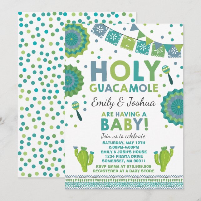 Fiesta Baby Dusche Einladung Heiliges Guacamole Pa (Vorne/Hinten)