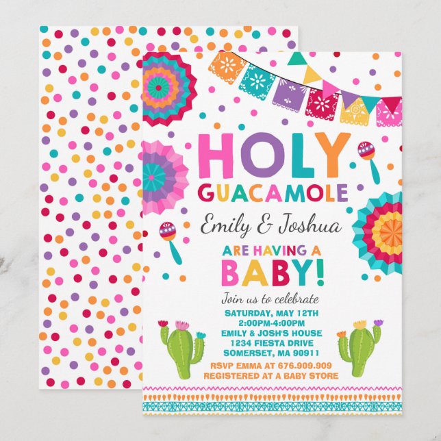 Fiesta Baby Dusche Einladung Heiliges Guacamole Pa (Vorne/Hinten)