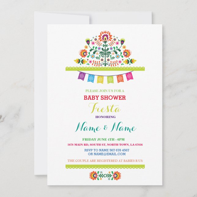 Fiesta Baby Dusche mexikanische Girl Boy Bright In Einladung (Vorderseite)
