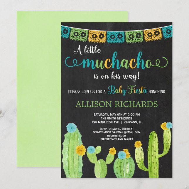 Fiesta Baby Duschjunge kleine Muchacho Einladung (Vorne/Hinten)
