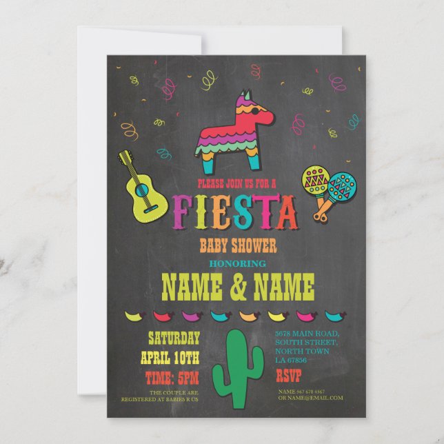 Fiesta Baby Shower Couples Chalk Mexite Einladung (Vorderseite)