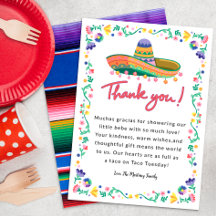 Fiesta Baby Shower Dankeschön Card - Floral Sombre