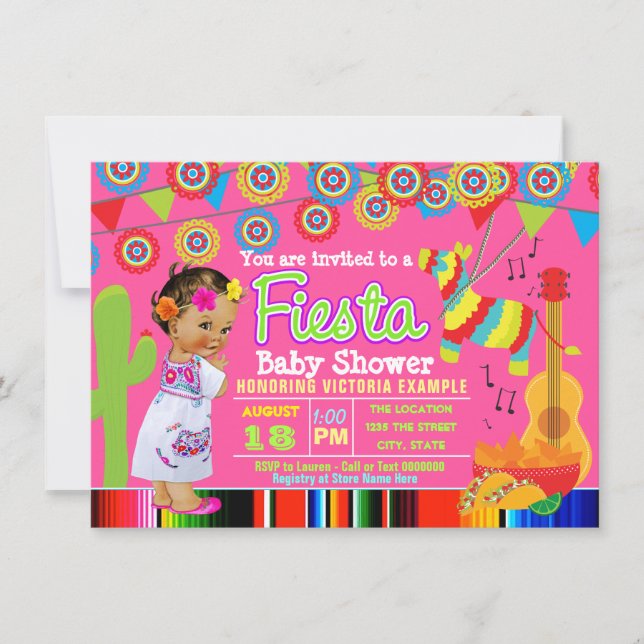 Fiesta Baby Shower Einladung mit Baby Girl (Vorderseite)
