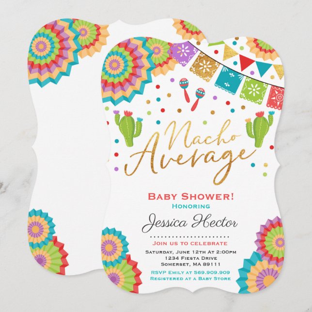Fiesta Baby Shower Einladung Nacho Average Dusche (Vorne/Hinten)