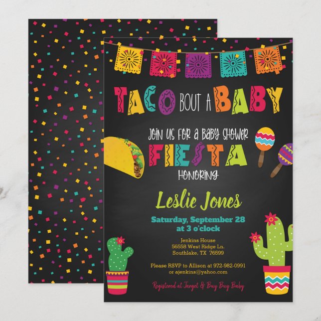 Fiesta Baby Shower Einladung - Taco Bout a Baby (Vorne/Hinten)