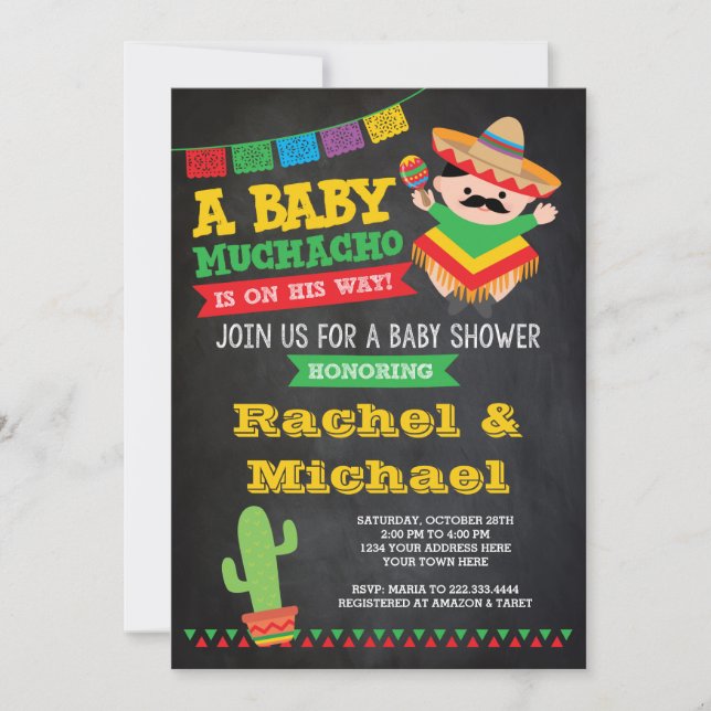 Fiesta Baby Shower Invasion, Baby Muchacho Einladung (Vorderseite)
