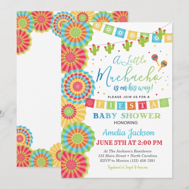 Fiesta Baby shower Invitation Boy Fiesta (Devant / Derrière)