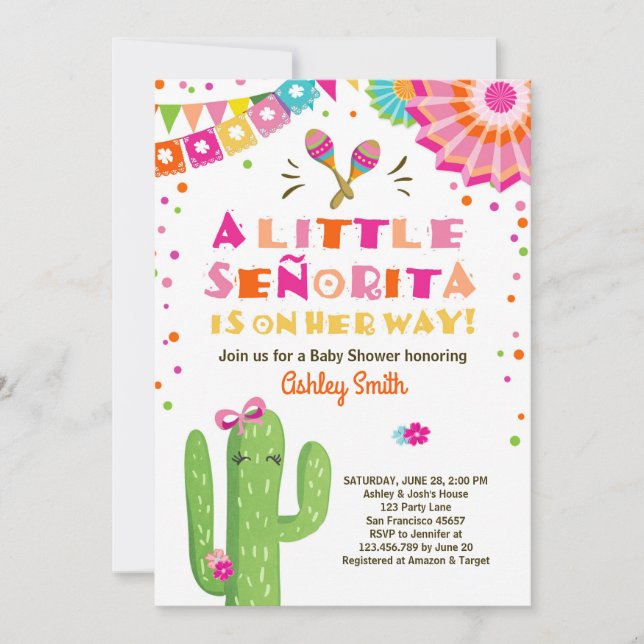 Fiesta Baby shower invitation Floral Senorita Girl (Devant)